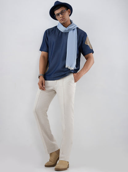 Dark Blue Denim Artisanal Patchwork T-shirt