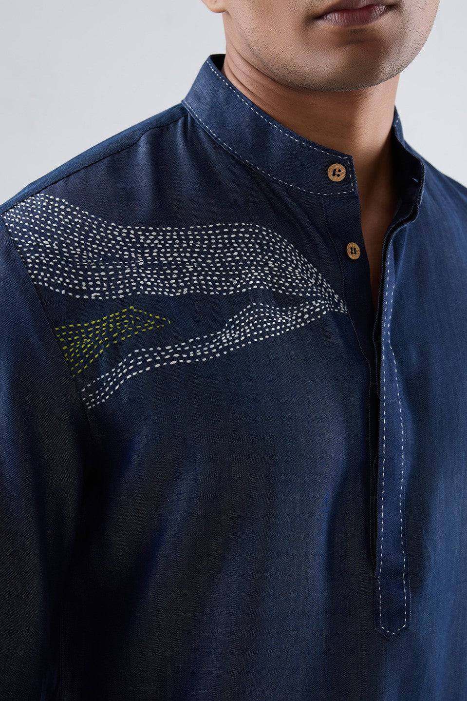 Kantha Blue Embroidered Kurta Shirt