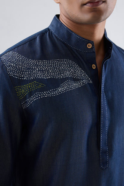Kantha Blue Embroidered Kurta Shirt