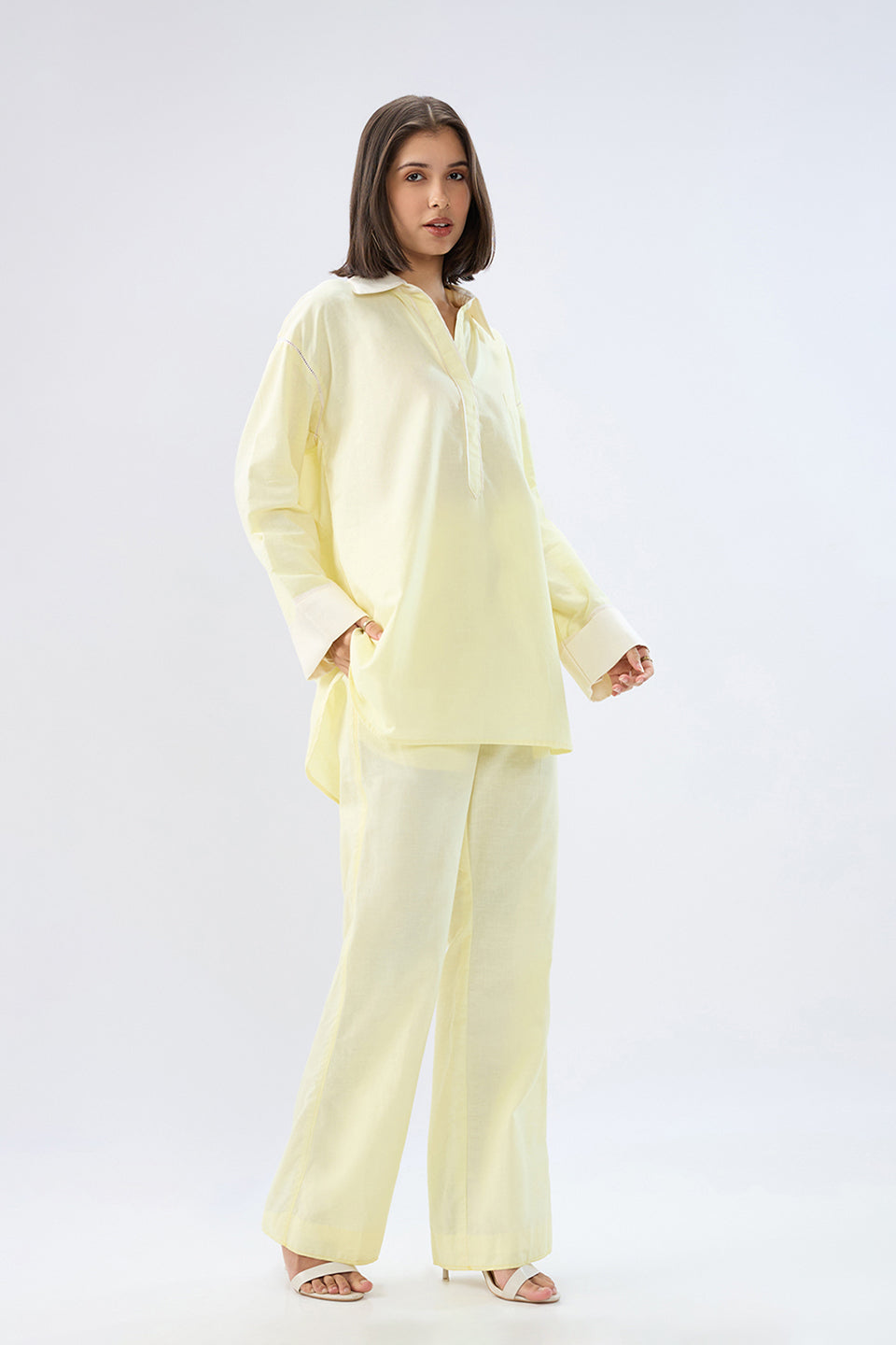 Yellow Kurta shirt style co-ord set