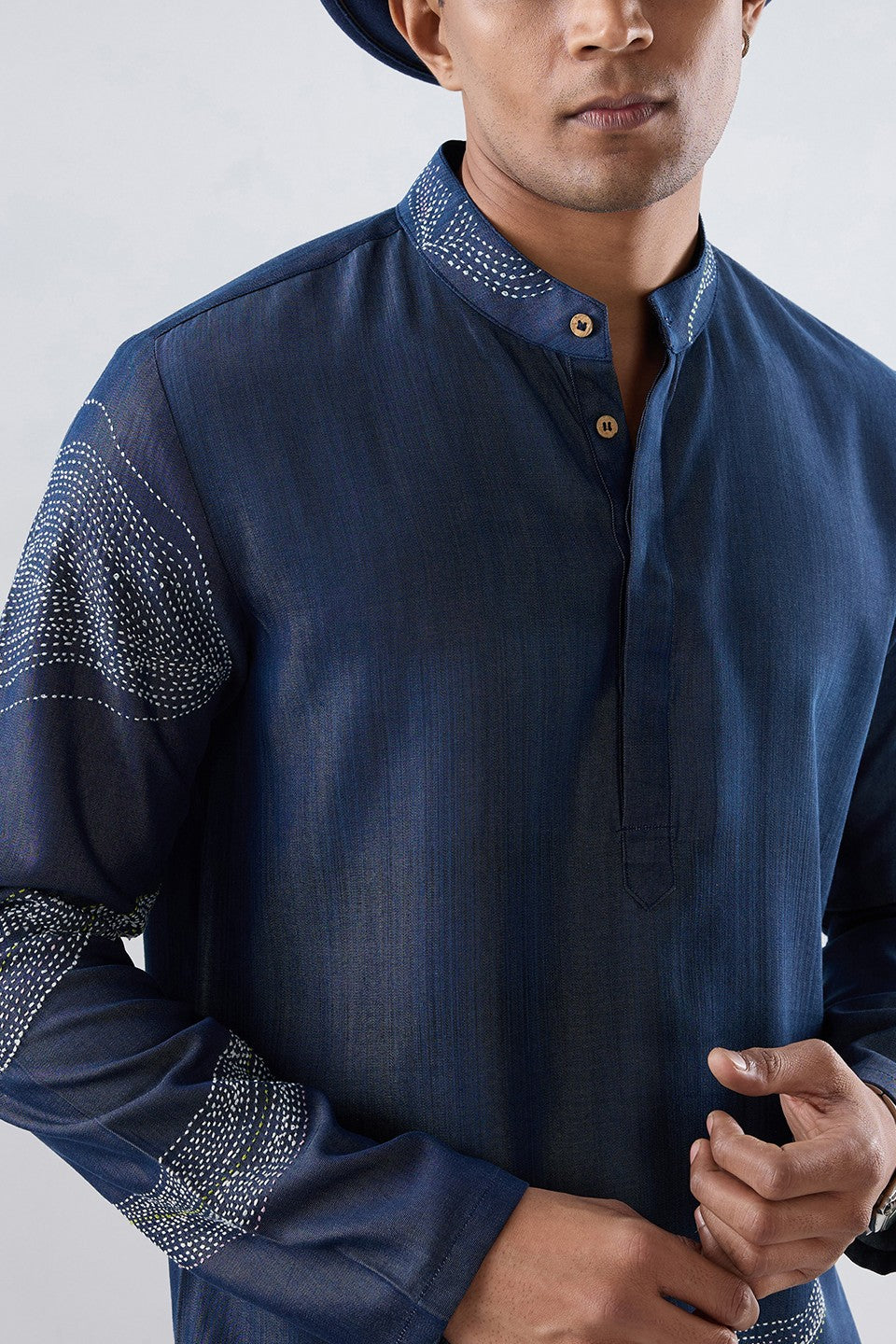 Kantha Blue Embroidered Kurta Shirt