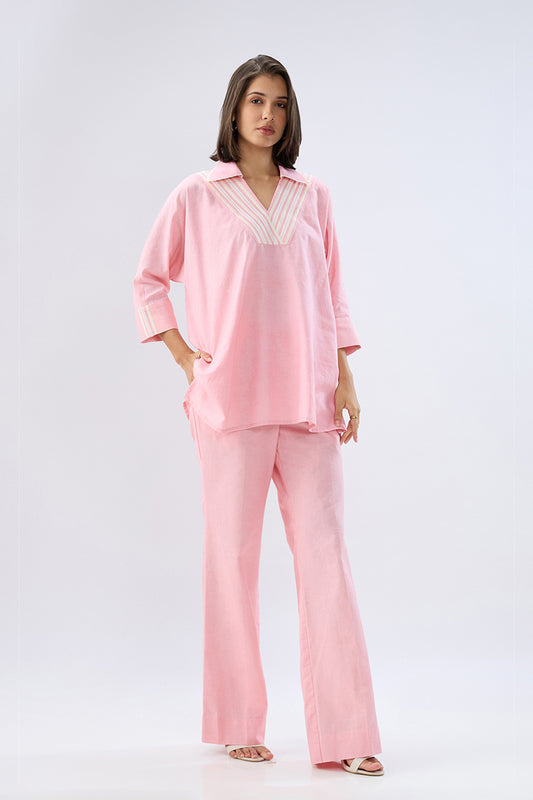 Pink V-neck co-ord set