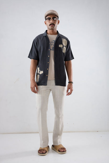 Black Denim Vintage Patchwork Shirt