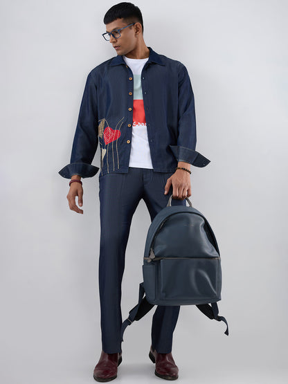 Dark Blue Denim Rust Panel Patchwork Shacket