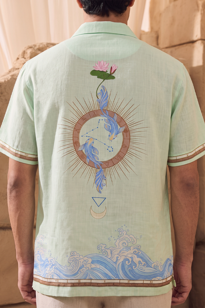 Green Pisces Cuban Collar Shirt