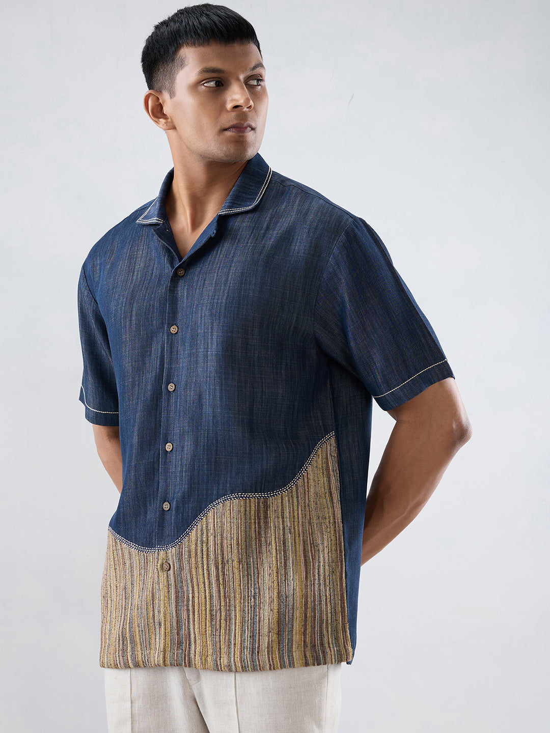 Dark Blue Denim Urban Patchwork Shirt