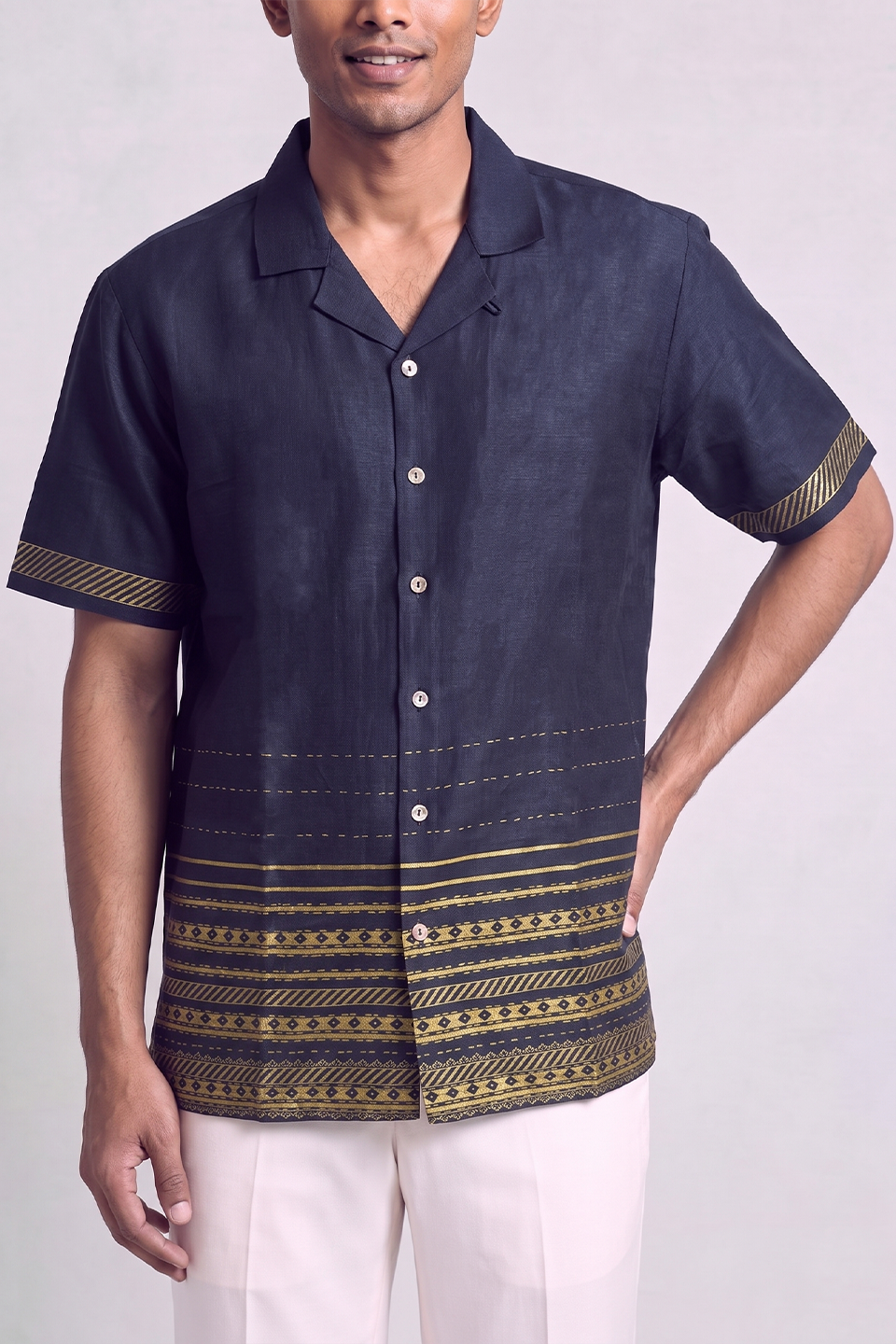 Blue Heritage Silk Cuban Collar Shirt