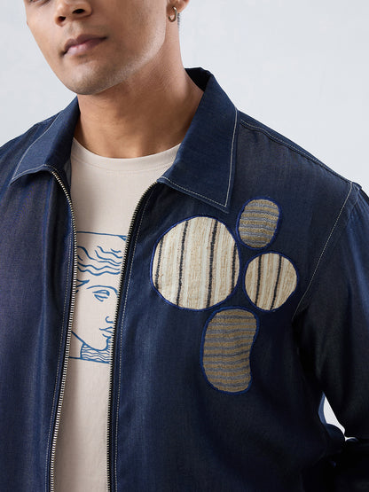 Dark Blue Denim Urban Nomad Zipper Patchwork Shacket