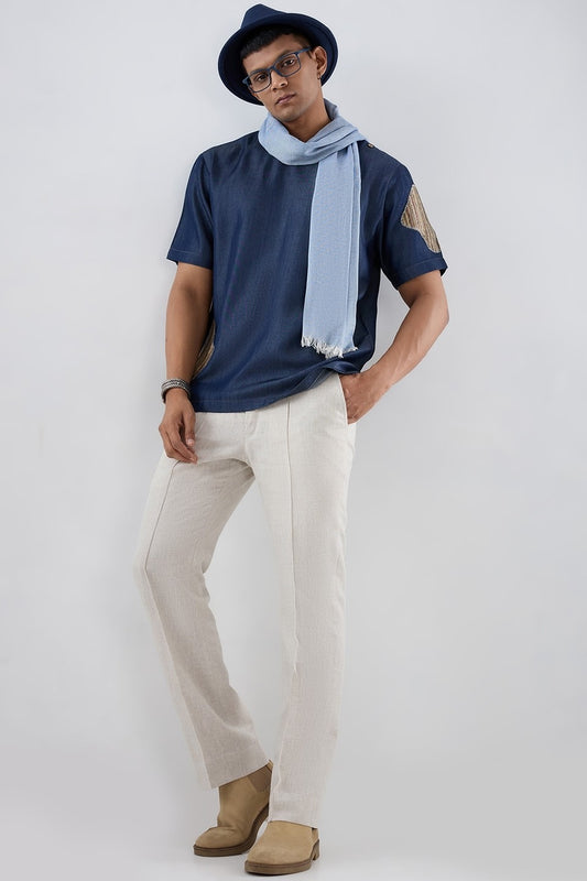 Dark Blue Denim Artisanal Patchwork T-shirt