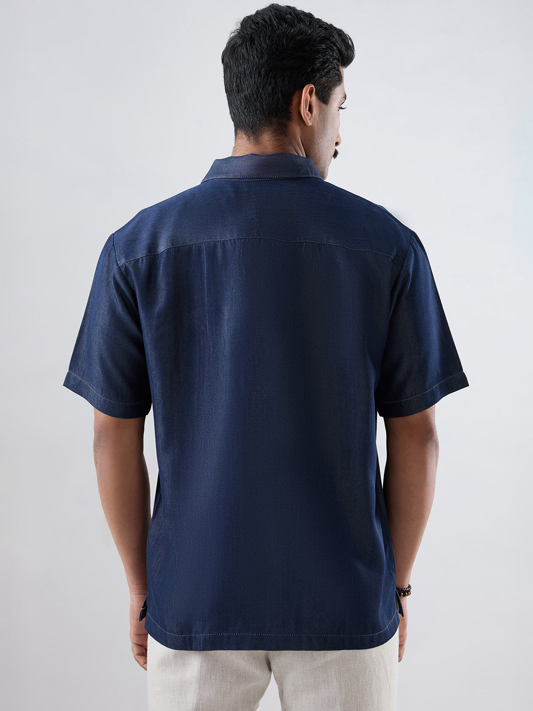 Dark Blue Denim Earth Patchwork Shirt