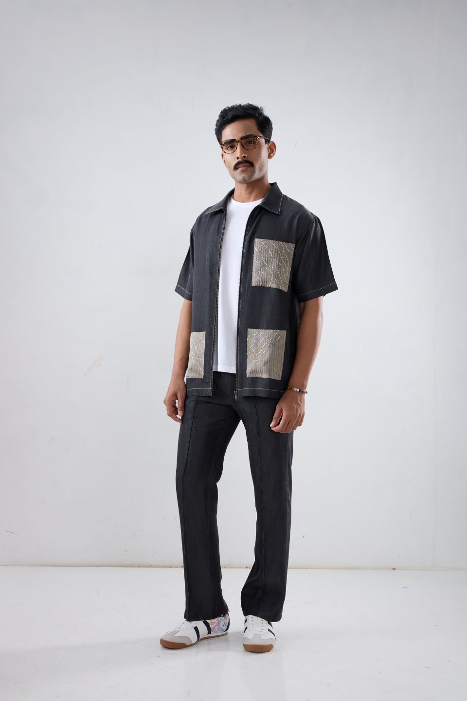 Black Denim Urban Wind Zipper Patchwork Shirt
