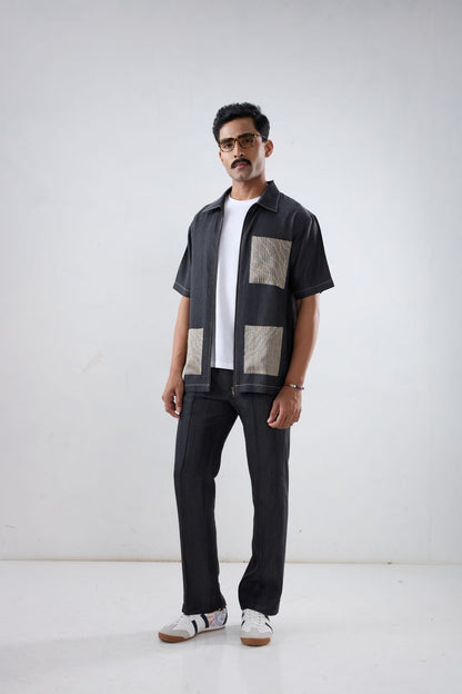 Black Denim Urban Wind Zipper Patchwork Shirt