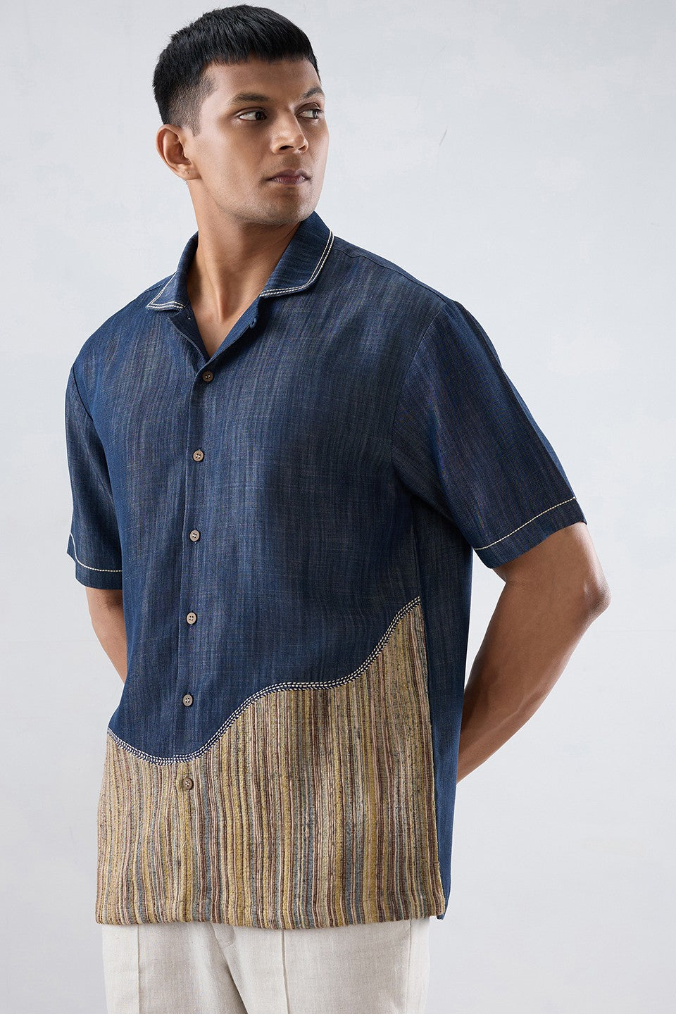 Dark Blue Denim Urban Patchwork Shirt