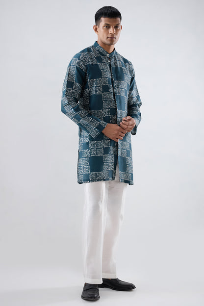 Teal Bandhani kurta