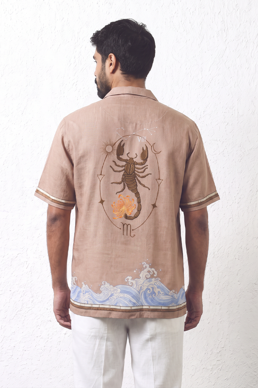 Brown Scorpio Cuban Collar Shirt