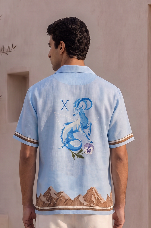 Blue Capricorn Cuban Collar Shirt