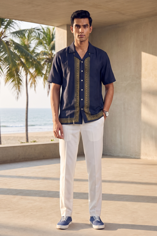 Blue Regal Silk Cuban Collar Shirt