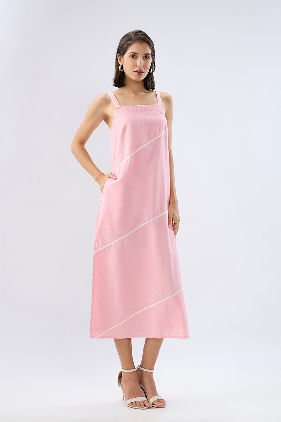 Pink Square neck sleeveless column dress