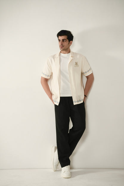 Beige Monte Carlo Cuban Collar Shirt