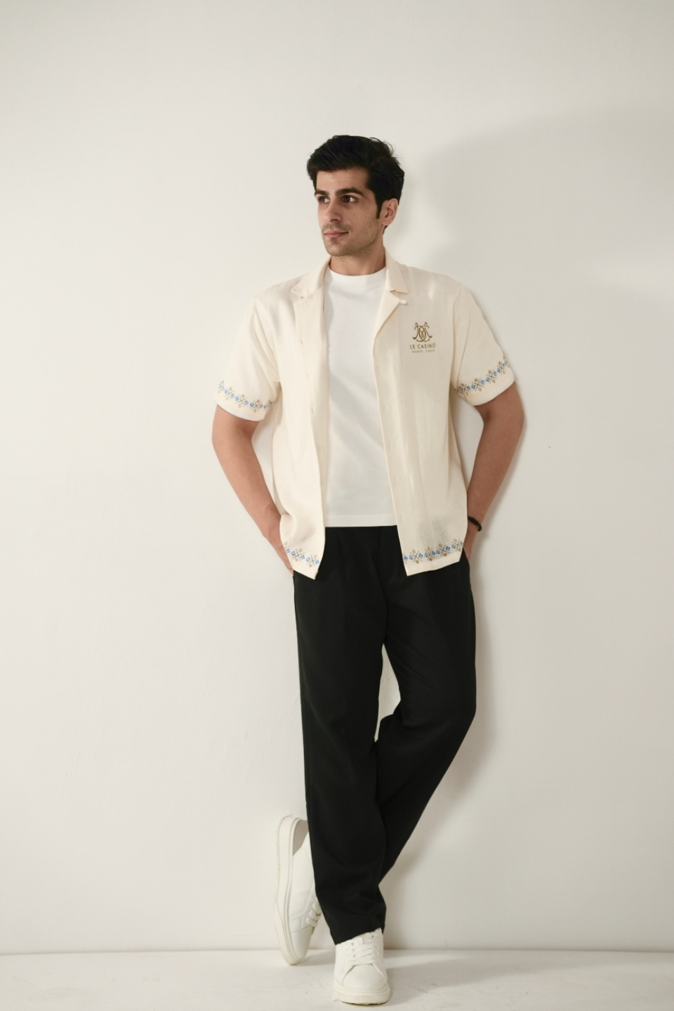 Beige Monte Carlo Cuban Collar Shirt