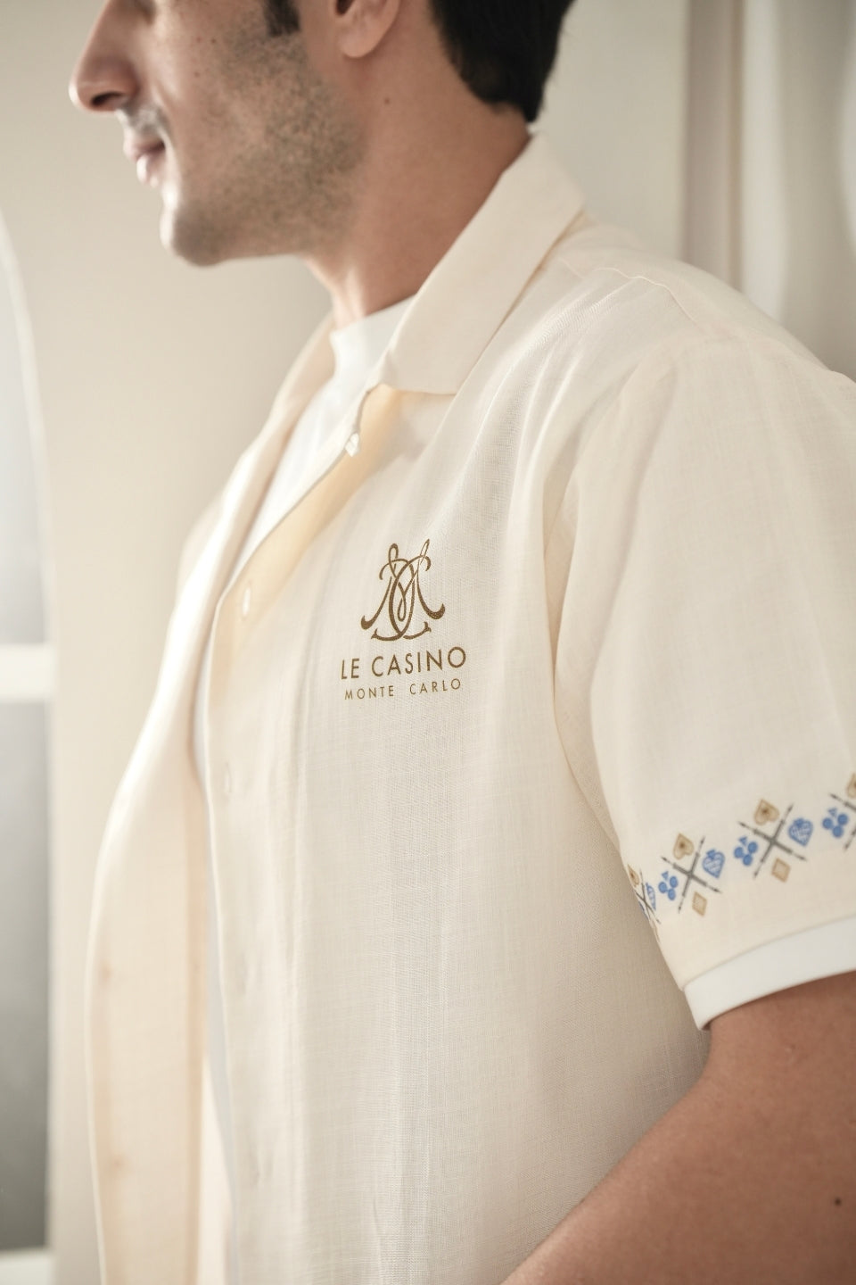 Beige Monte Carlo Cuban Collar Shirt
