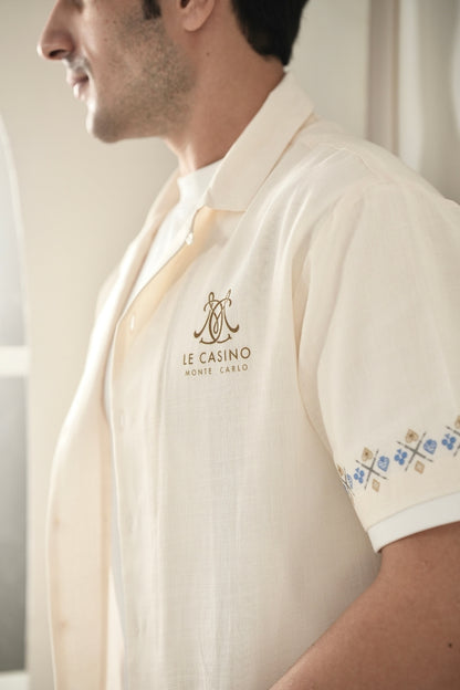 Beige Monte Carlo Cuban Collar Shirt