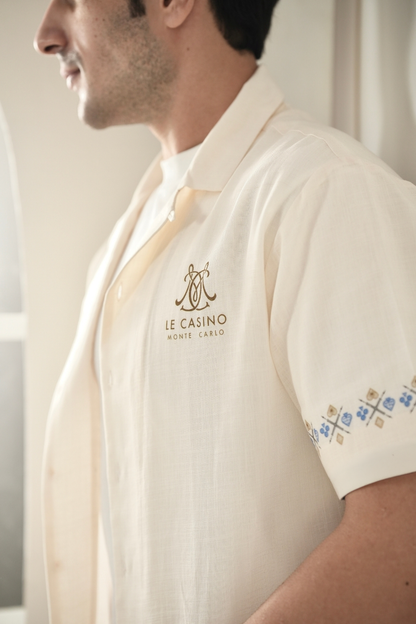 Beige Monte Carlo Cuban Collar Shirt