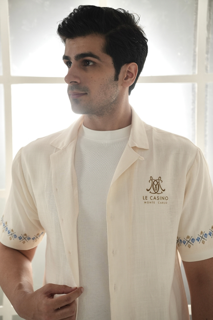 Beige Monte Carlo Cuban Collar Shirt