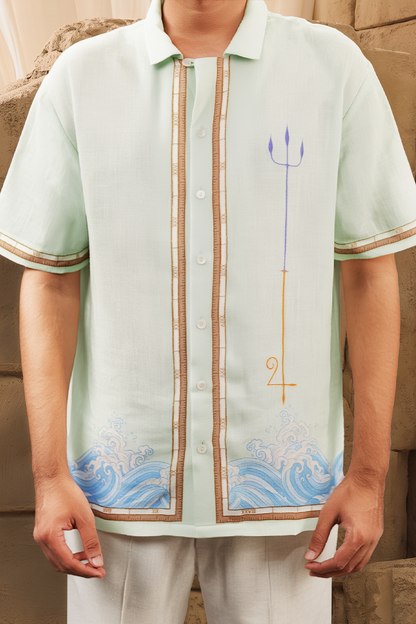 Green Pisces Cuban Collar Shirt