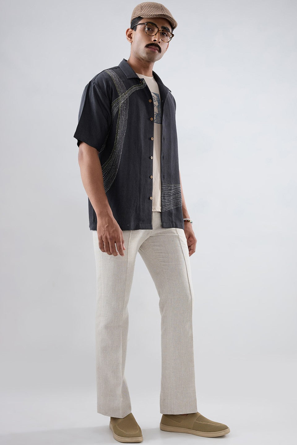 Kantha Black Embroidered Shirt