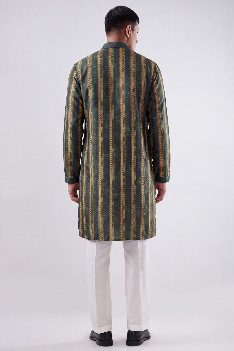 Olive Green Linear Silk Kurta