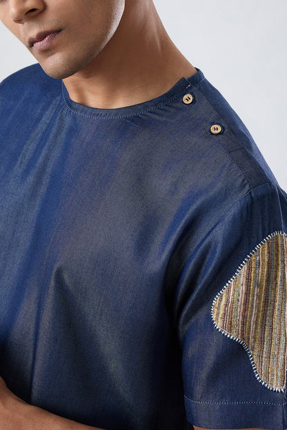 Dark Blue Denim Artisanal Patchwork T-shirt