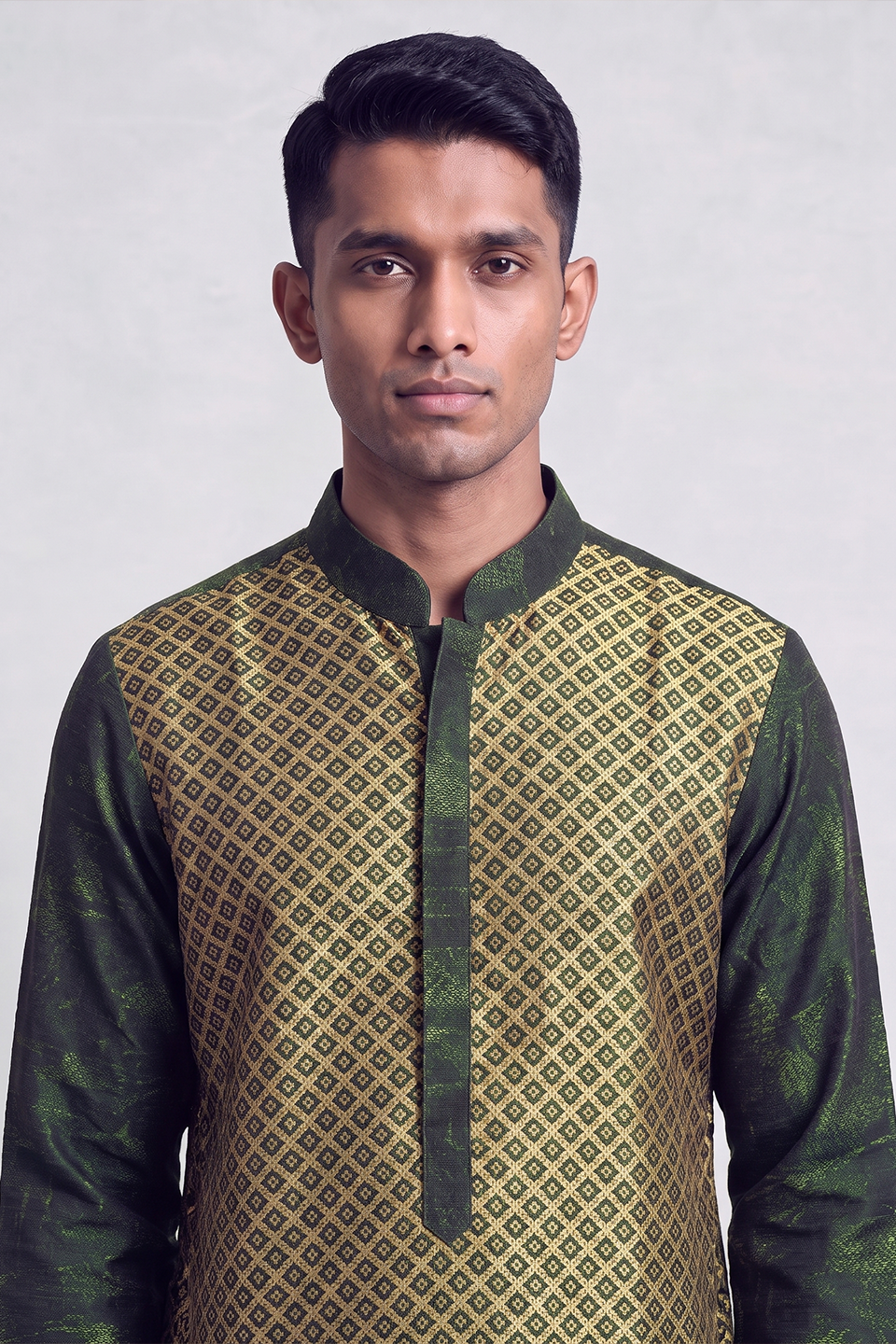 Olive Green Mosiac Silk Kurta