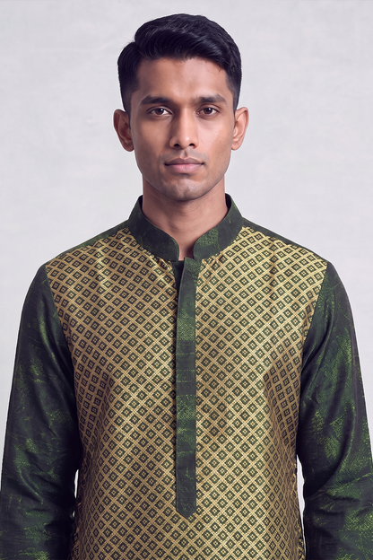 Olive Green Mosiac Silk Kurta