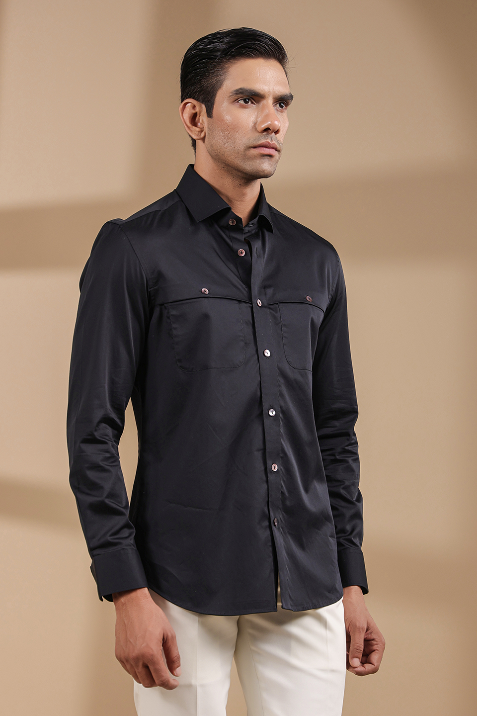 Black Full Sleeves Patch Pocket Shirt