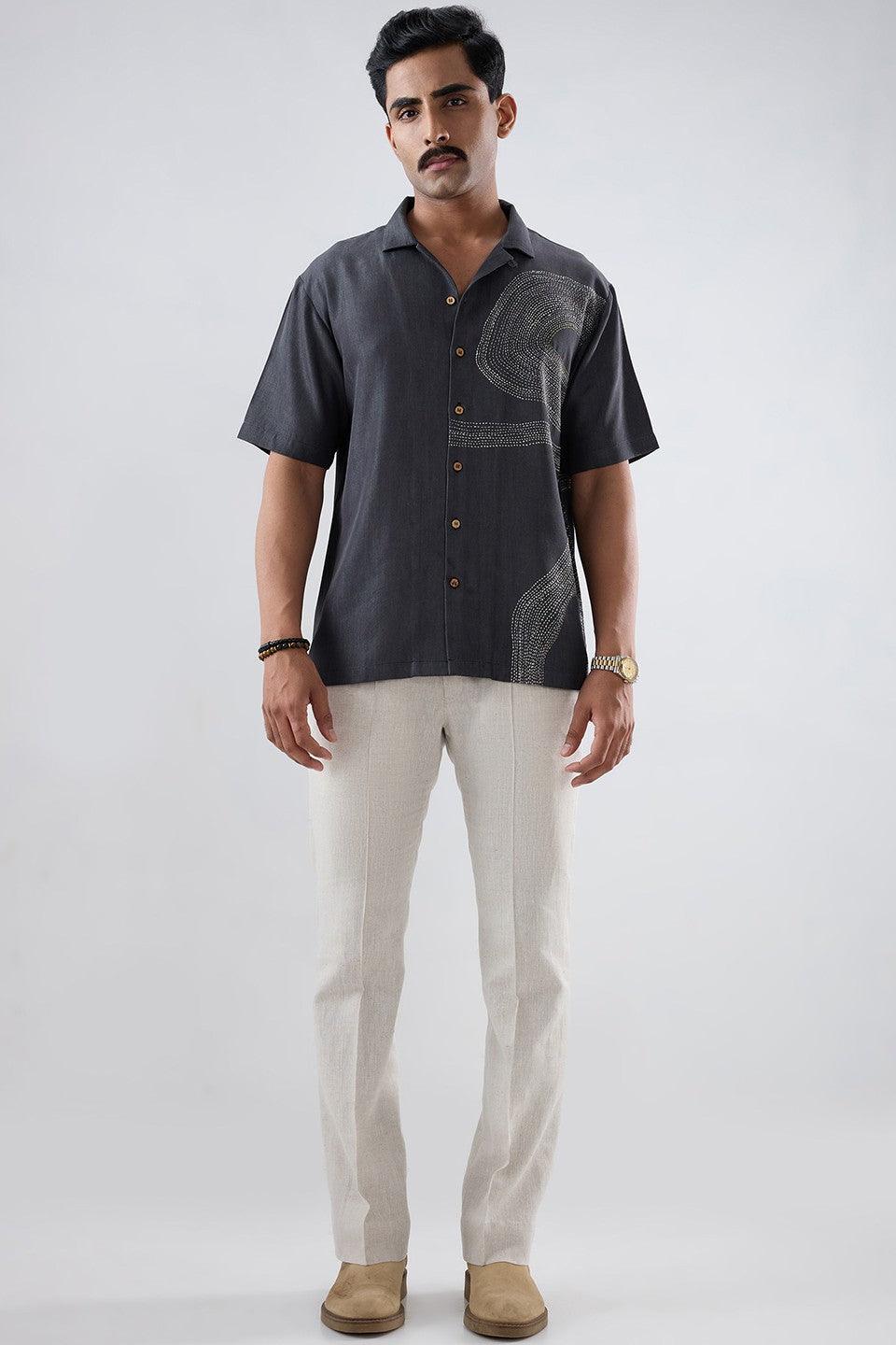 Kantha Black Embroidered Shirt