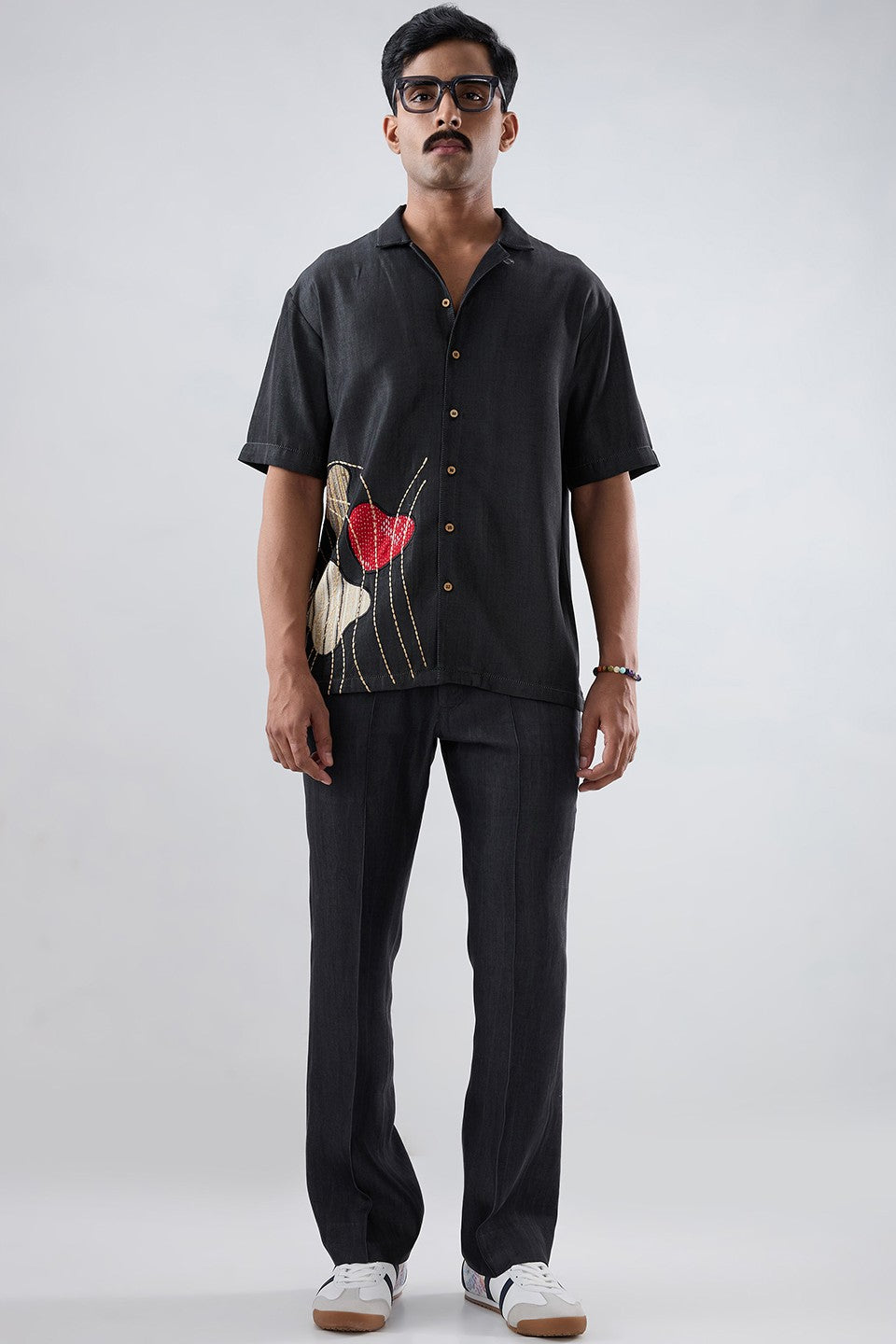 Black Denim Rust Panel Patchwork Shirt