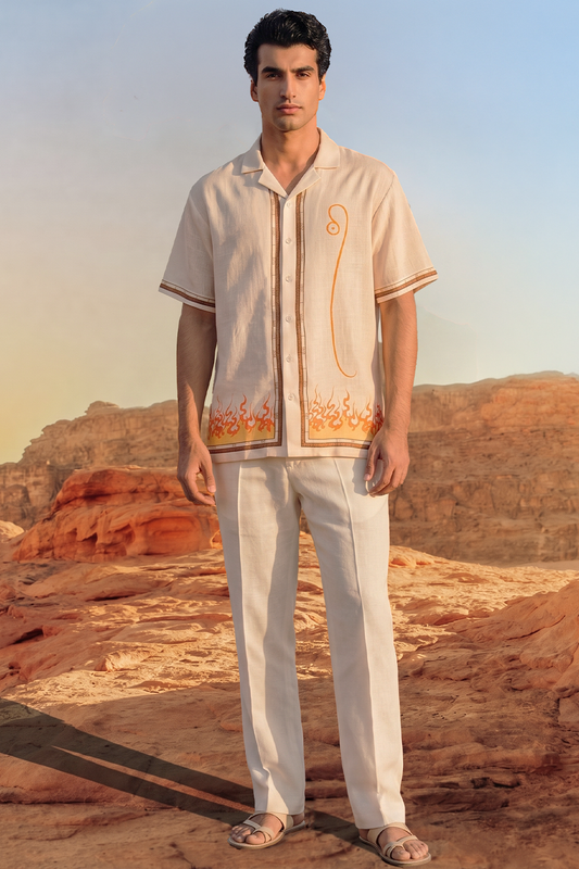 Cream Leo Cuban Collar Shirt