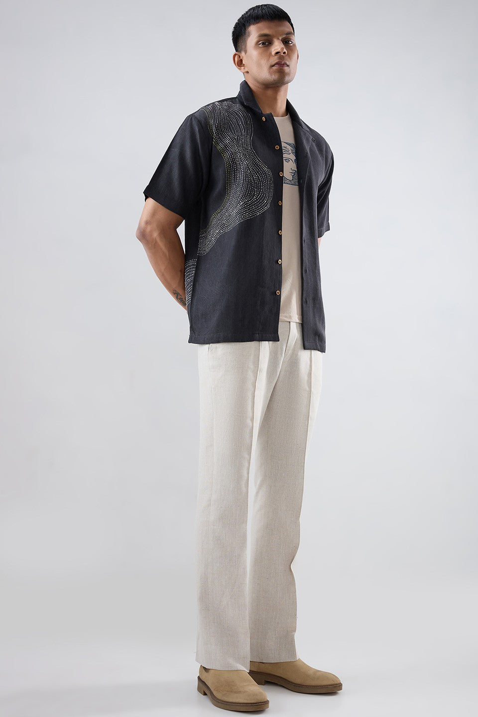 Kantha Black Embroidered Shirt