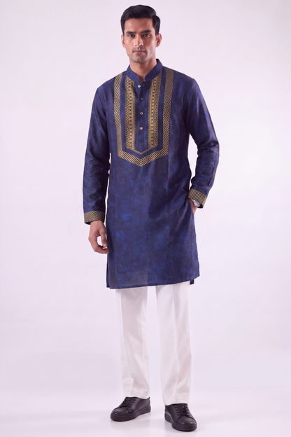 Blue Ornate Silk Kurta