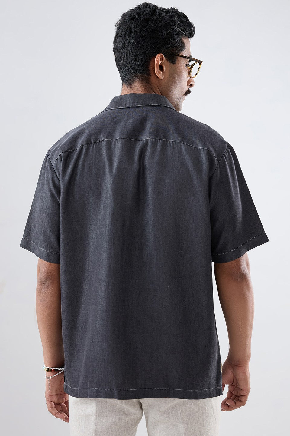 Black Denim Asymmetric Patchwork Shirt