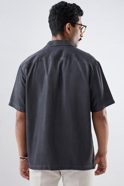 Black Denim Asymmetric Patchwork Shirt