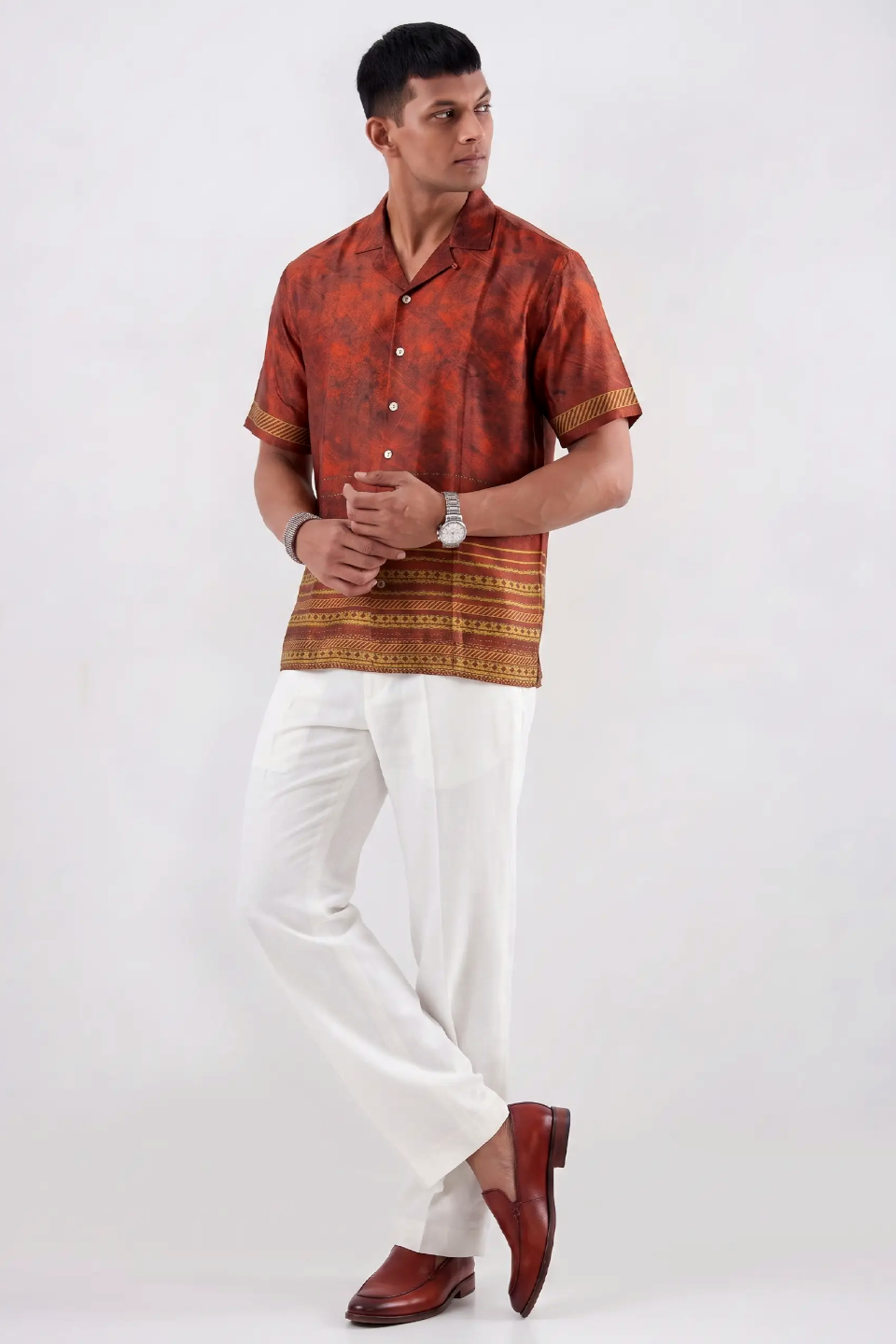 Maroon Heritage Silk Cuban Collar Shirt