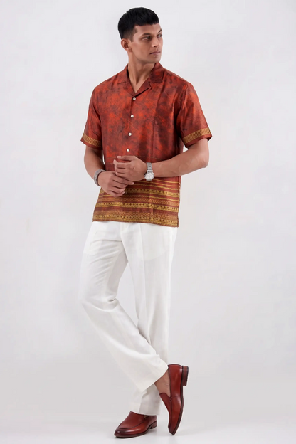 Maroon Heritage Silk Cuban Collar Shirt