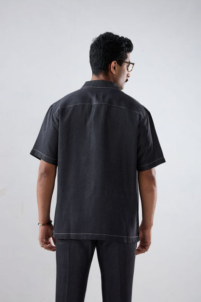 Black Denim Urban Wind Zipper Patchwork Shirt