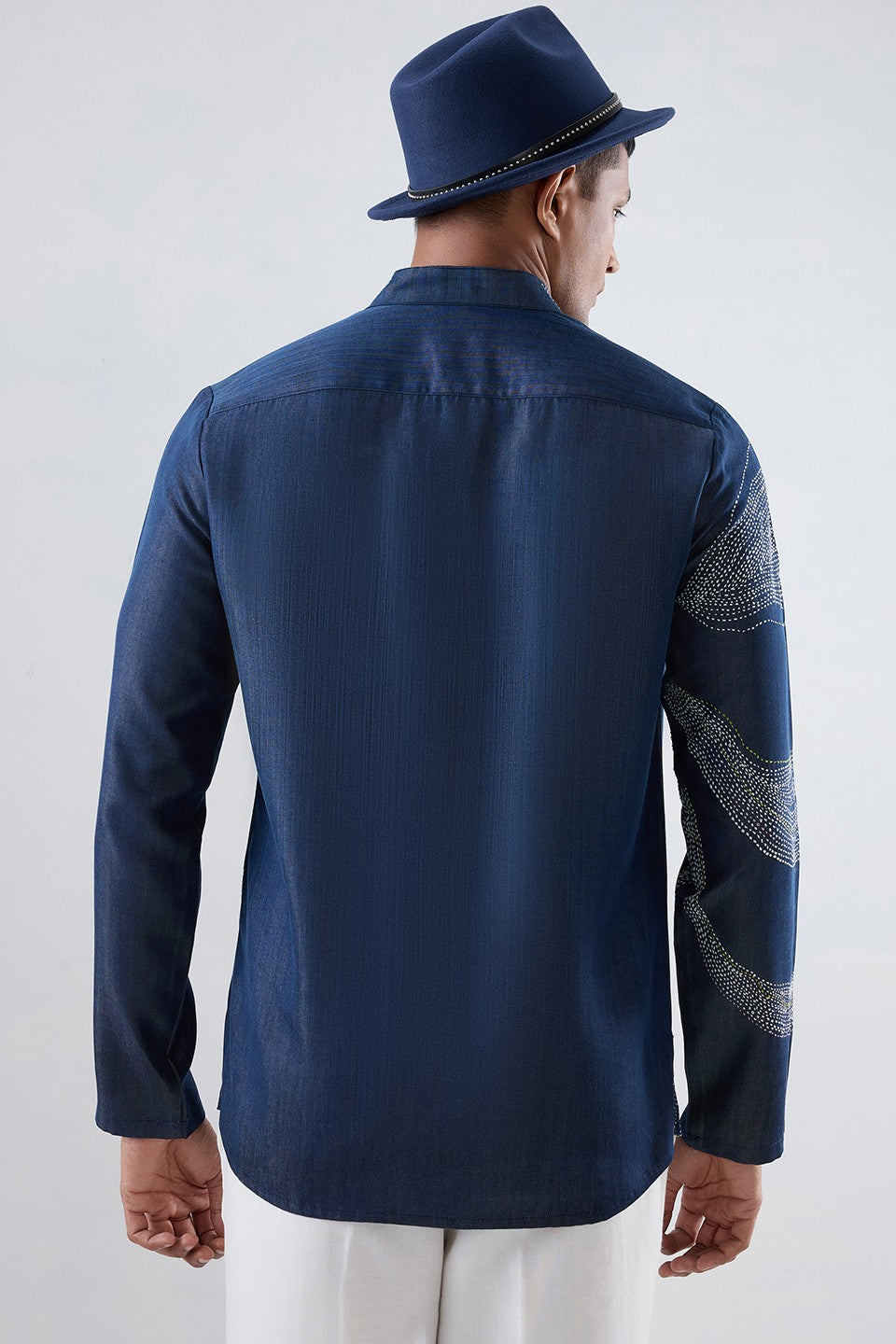 Kantha Blue Embroidered Kurta Shirt