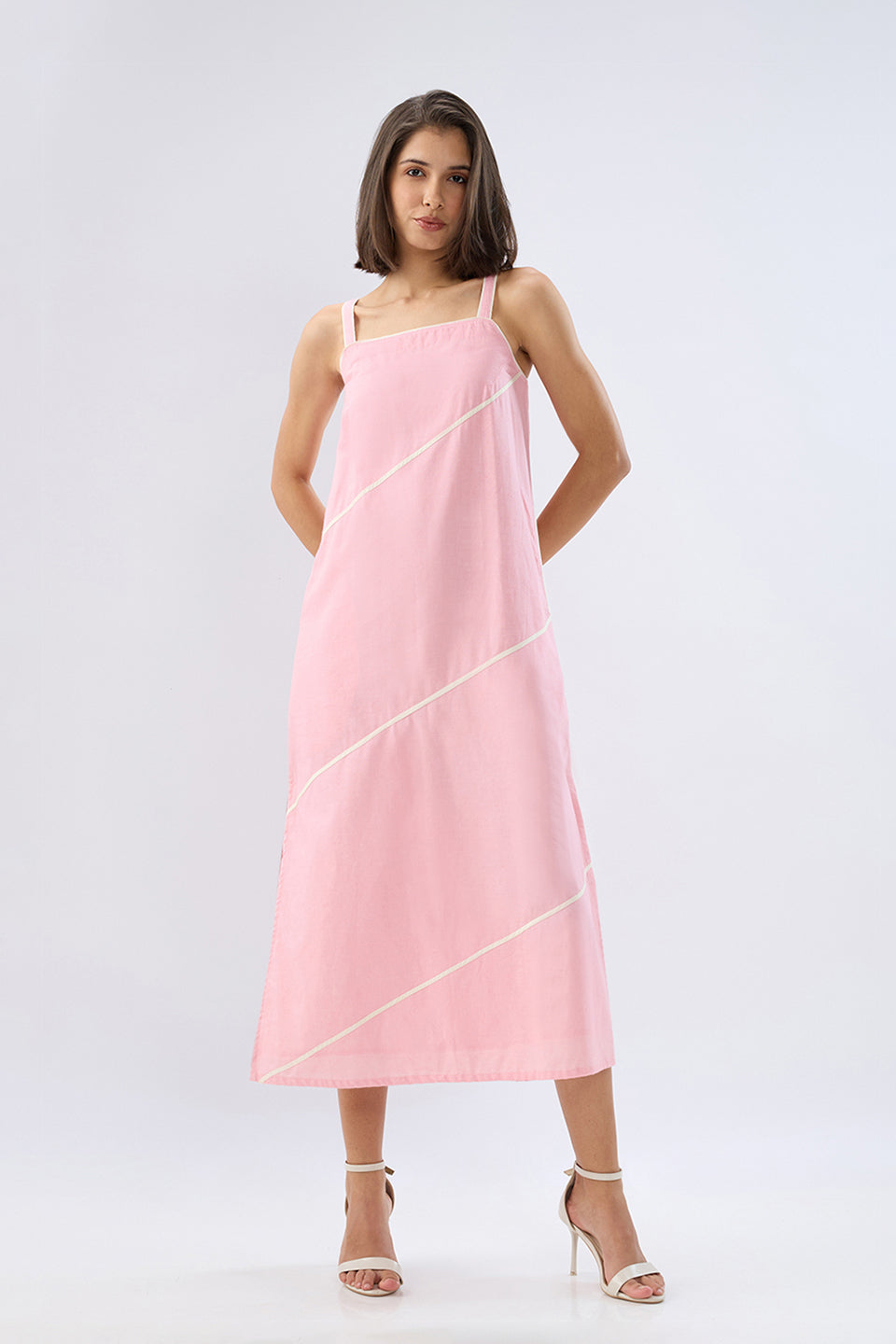 Pink Square neck sleeveless column dress