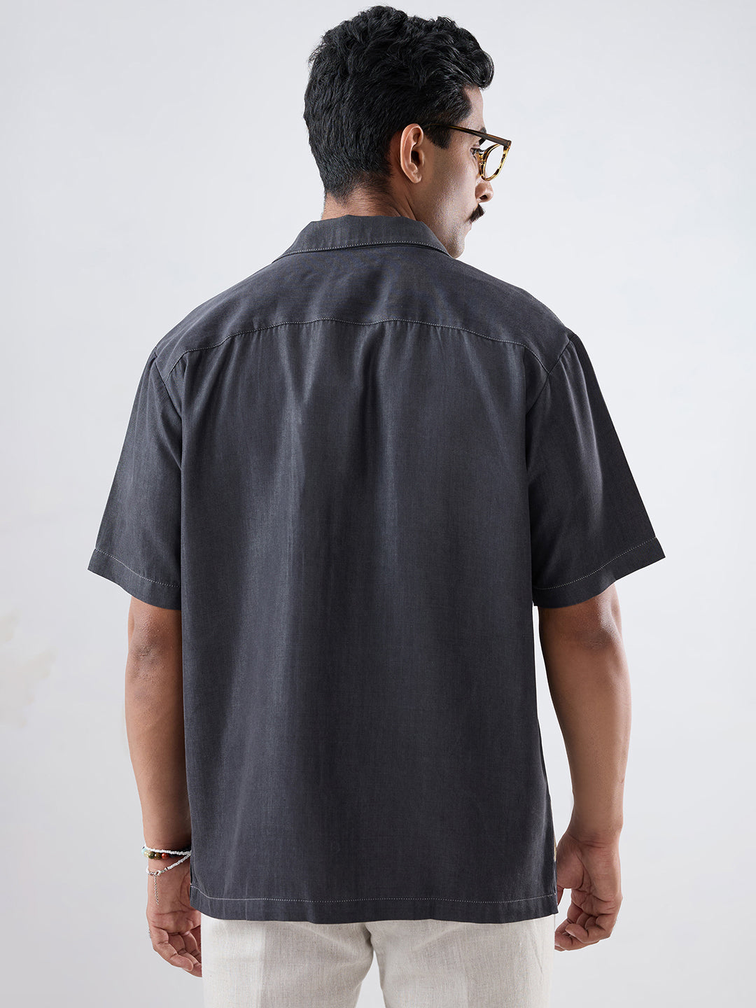 Black Denim Asymmetric Patchwork Shirt