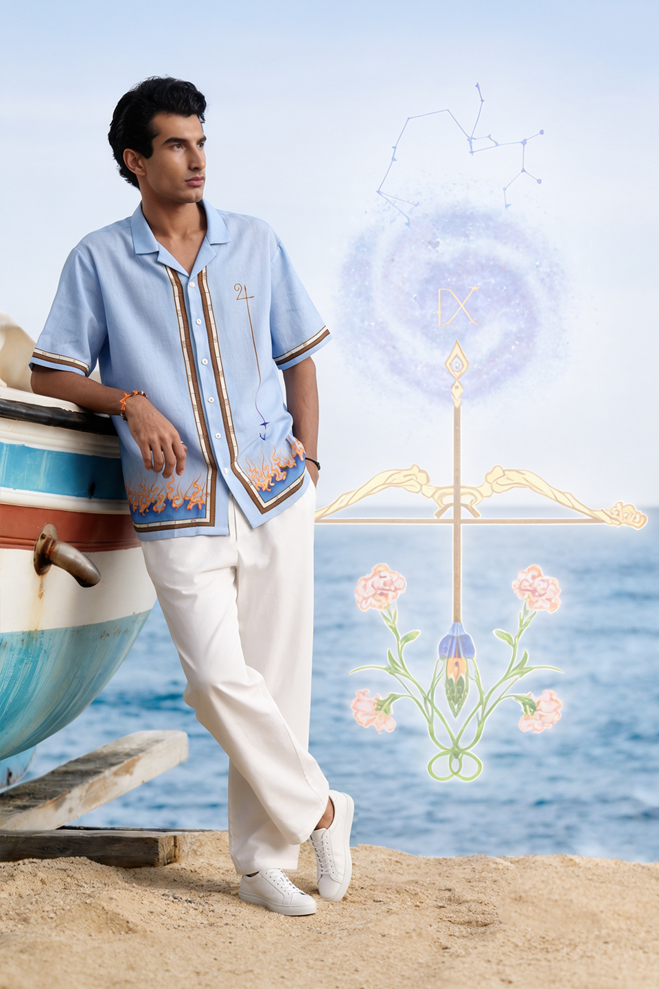 Blue Sagittarius Cuban Collar Shirt