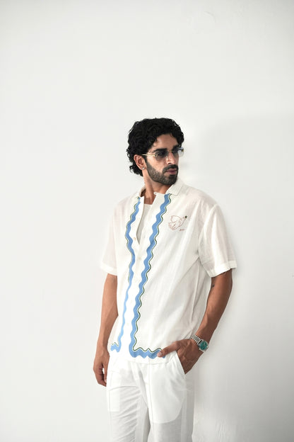 White Antibes Cuban Collar Shirt